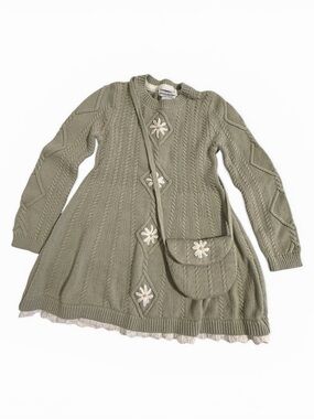 cupcakes & cashmere sage green cable knit dress with daisy applique
